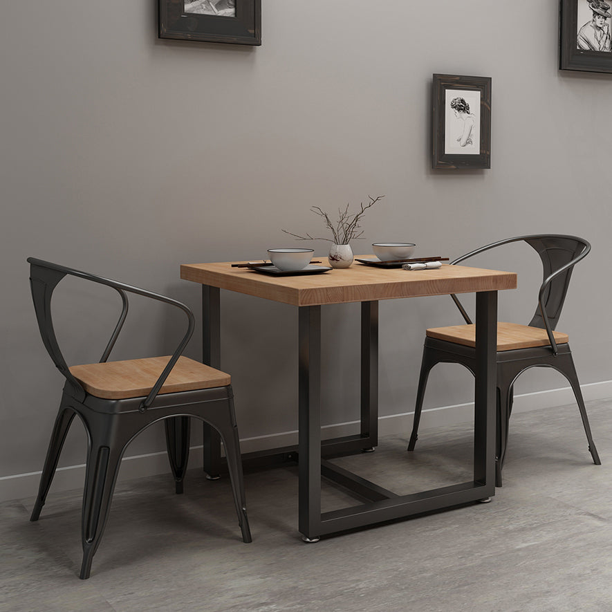 Industrial Solid Wood Dining Table Square Table in Brown with Metal Trestle Base