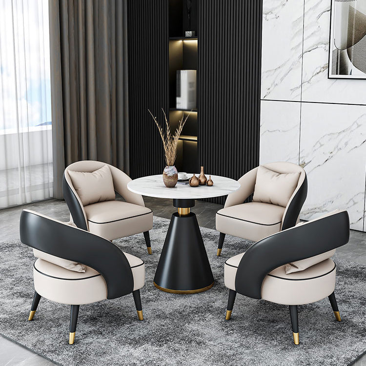 Traditioneller luxuriöser runder Esszimmer Tisch Sintered Steintisch mit schwarzer Sockelbasis