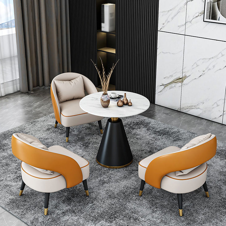 Traditioneller luxuriöser runder Esszimmer Tisch Sintered Steintisch mit schwarzer Sockelbasis