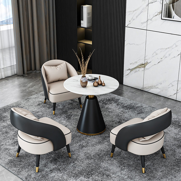 Traditioneller luxuriöser runder Esszimmer Tisch Sintered Steintisch mit schwarzer Sockelbasis