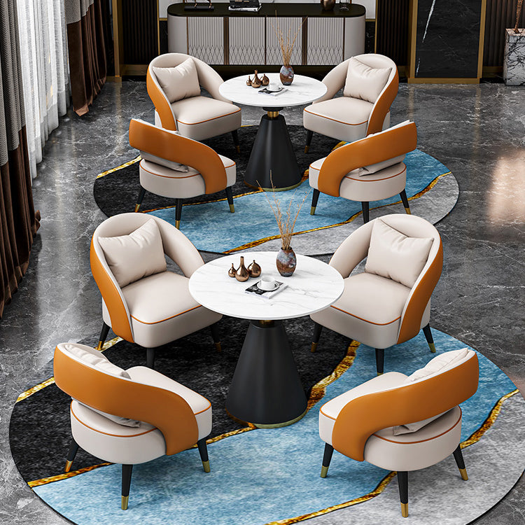 Traditioneller luxuriöser runder Esszimmer Tisch Sintered Steintisch mit schwarzer Sockelbasis