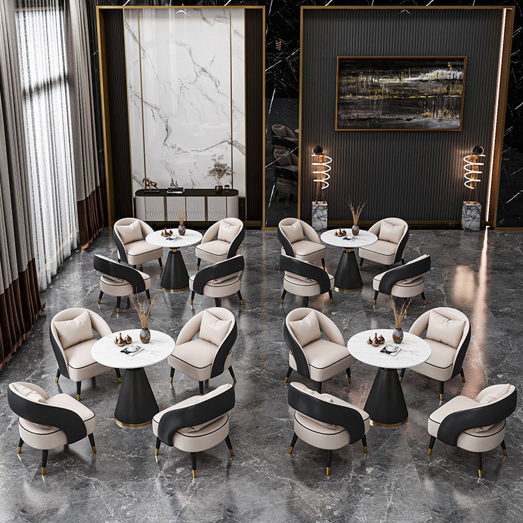 Traditioneller luxuriöser runder Esszimmer Tisch Sintered Steintisch mit schwarzer Sockelbasis