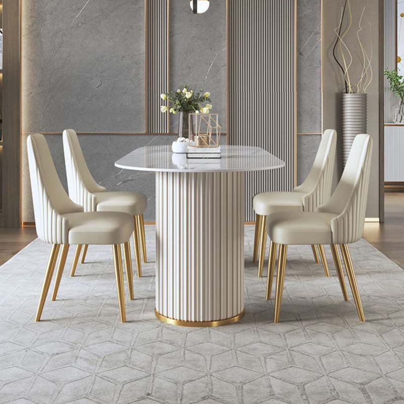 Traditionele luxe ovale eettafel Gesinterde stenen tafel met dubbele voetstukbasis