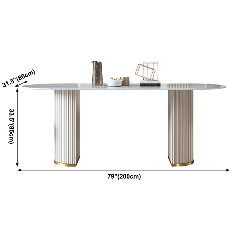 Traditionele luxe ovale eettafel Gesinterde stenen tafel met dubbele voetstukbasis