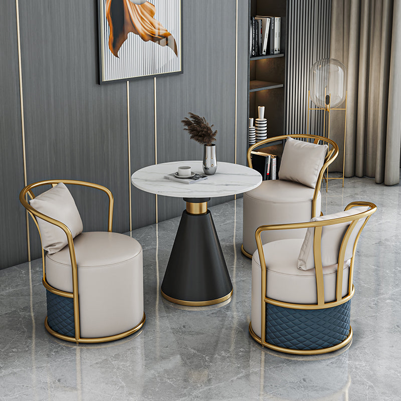 Metaal traditionele luxe ronde binnen tafel gesinterde stenen tafel met voetstukbasis