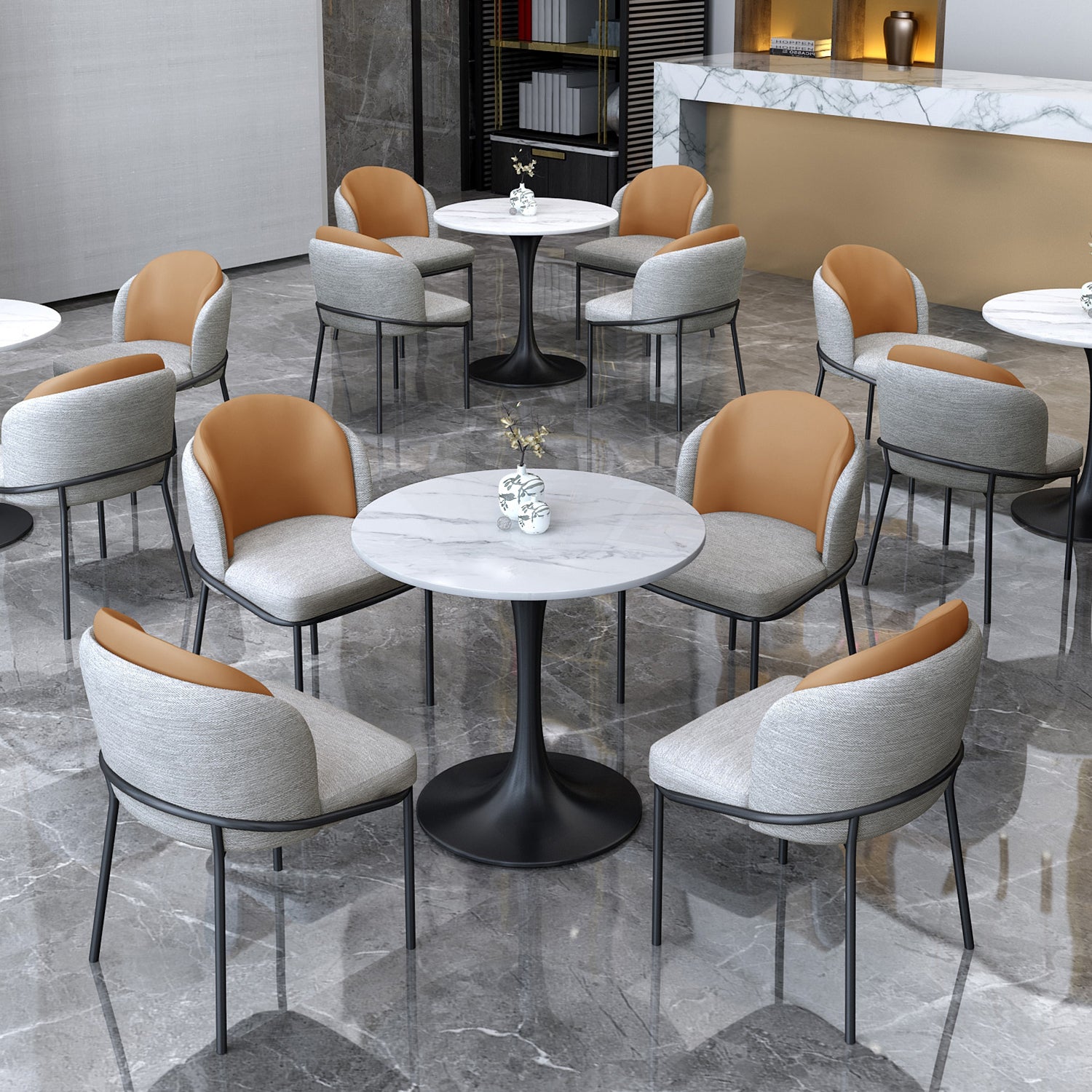 Mesa de comedor estándar Glam White, mesa de comedor de piedra sinterizada de forma redonda con base de tulipán