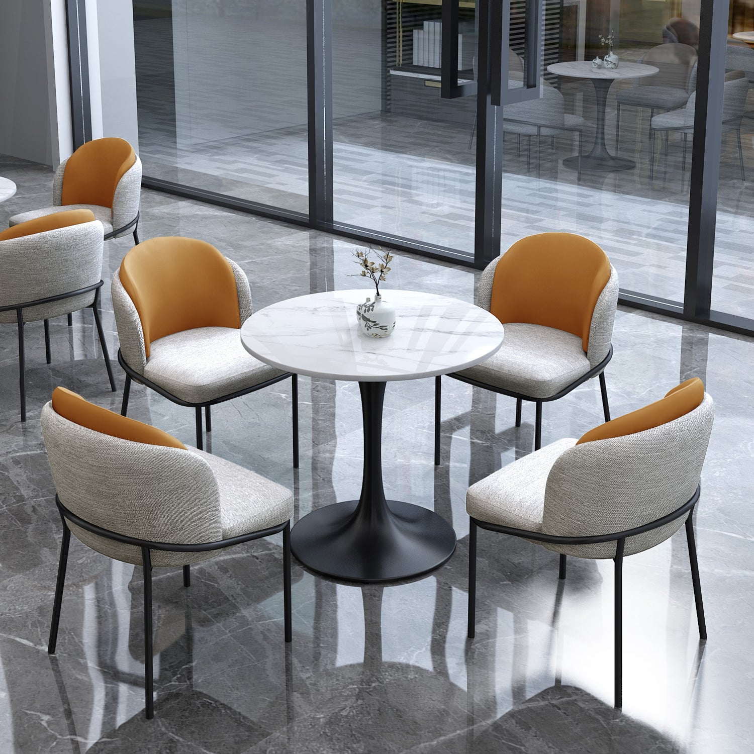 Mesa de comedor estándar Glam White, mesa de comedor de piedra sinterizada de forma redonda con base de tulipán