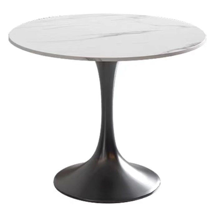 Mesa de comedor estándar Glam White, mesa de comedor de piedra sinterizada de forma redonda con base de tulipán