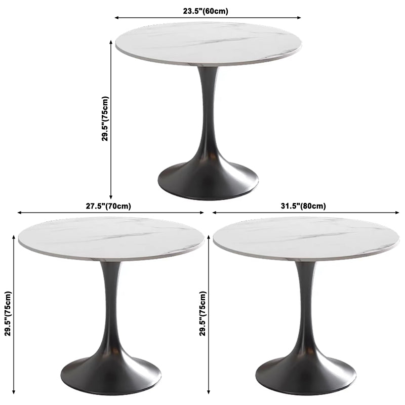 Mesa de comedor estándar Glam White, mesa de comedor de piedra sinterizada de forma redonda con base de tulipán
