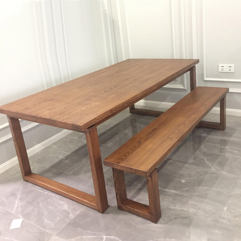 Mesa de comedor Glam de madera maciza marrón, mesa de comedor estándar con forma rectangular para cocina