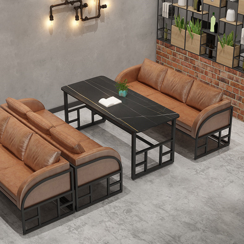 Mesa de comedor industrial Mesa de piedra sinterizada negra con base de caballete negra