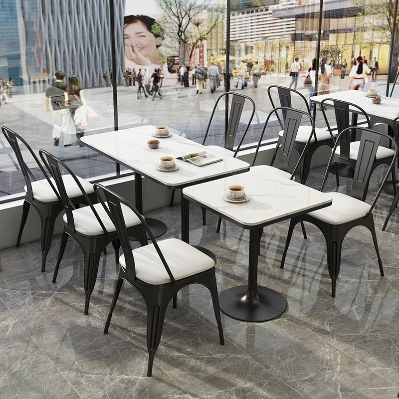 Industrial Dining Room Table White Sintered Stone Table with Black Metal Base