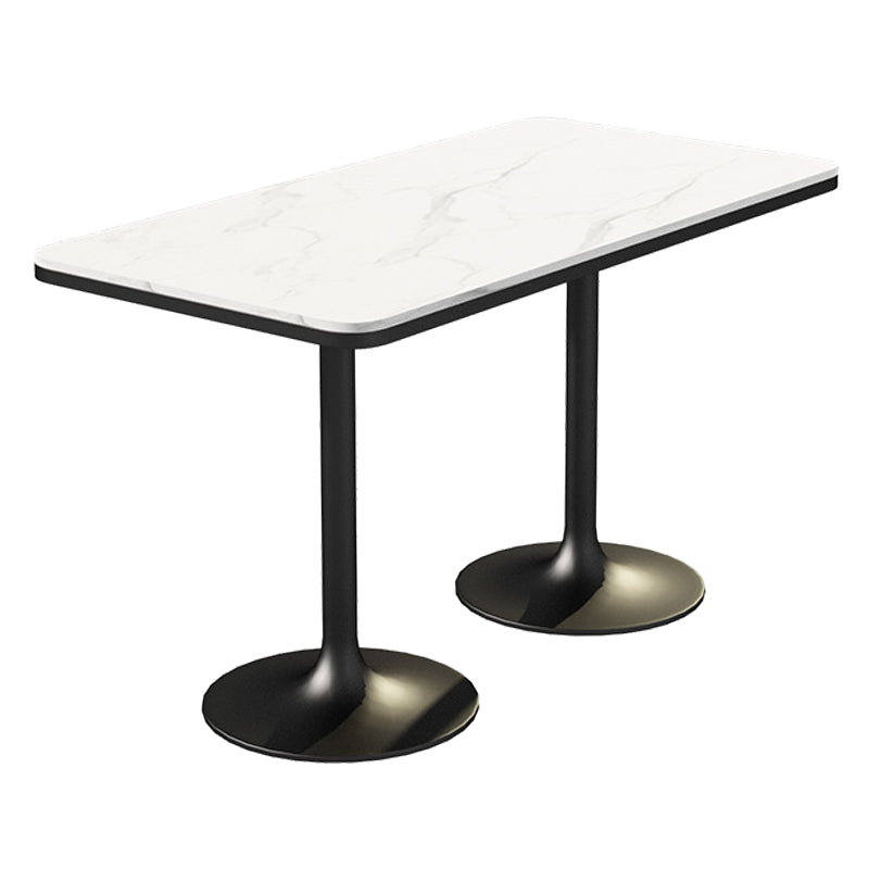 Industrial Dining Room Table White Sintered Stone Table with Black Metal Base