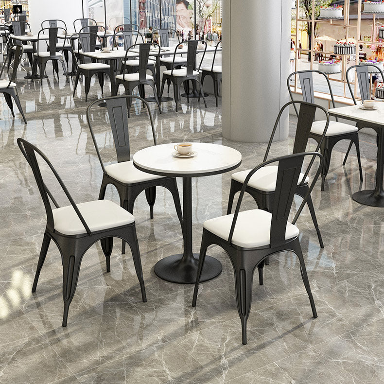 Industrial Dining Room Table White Sintered Stone Table with Black Metal Base