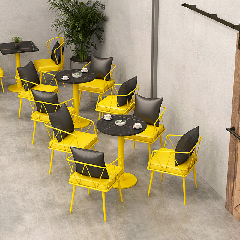 Industrial Style Dining Table Black Sintered Stone Table with Yellow Metal Base