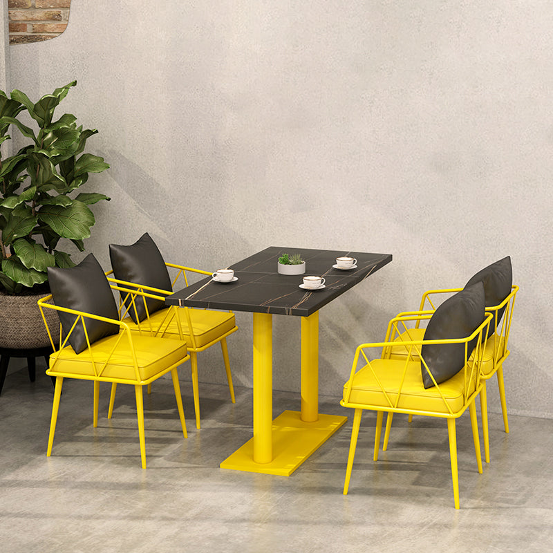 Industrial Style Dining Table Black Sintered Stone Table with Yellow Metal Base