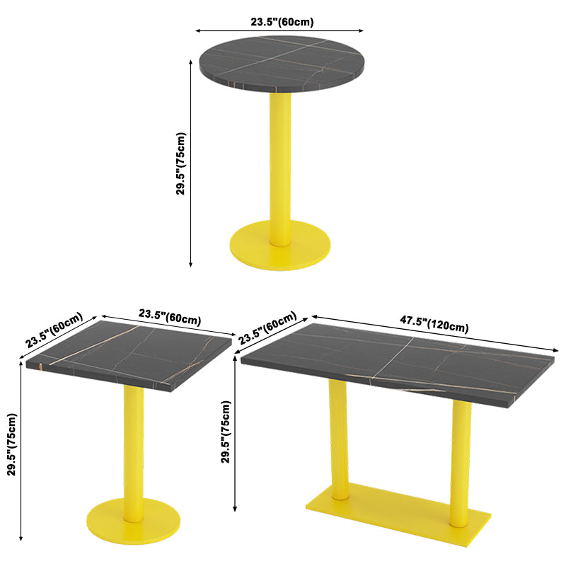 Industrial Style Dining Table Black Sintered Stone Table with Yellow Metal Base