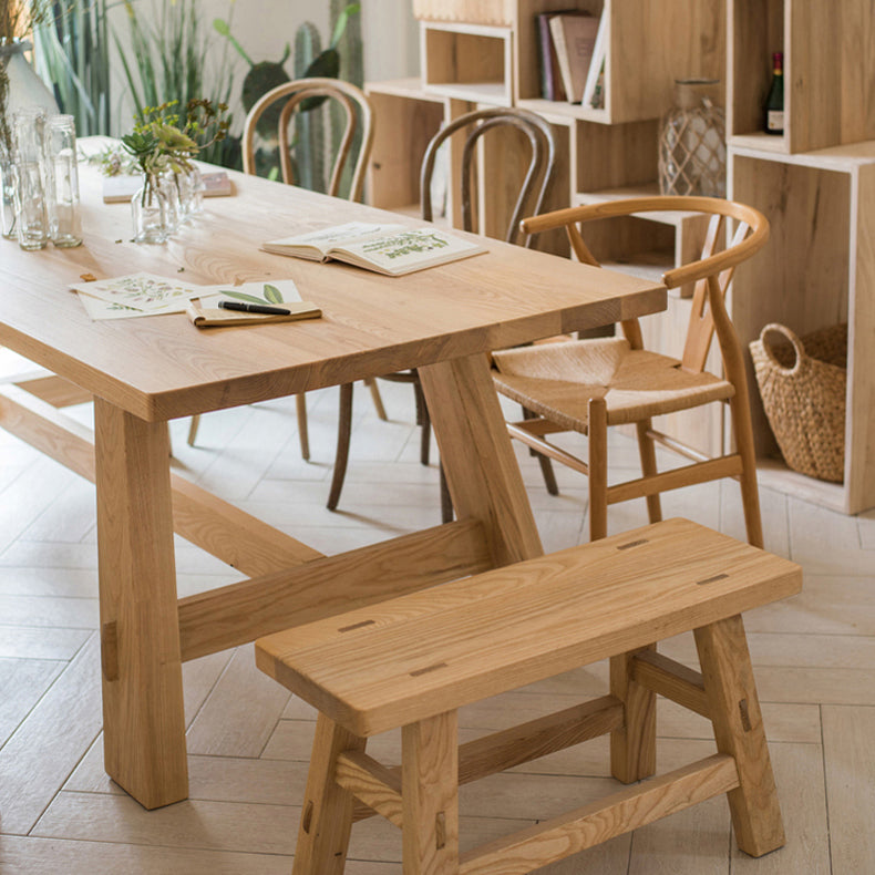 Einfache massive Holzküche Esstisch Khaki Rechteck Form Esstisch mit Trestle Basis