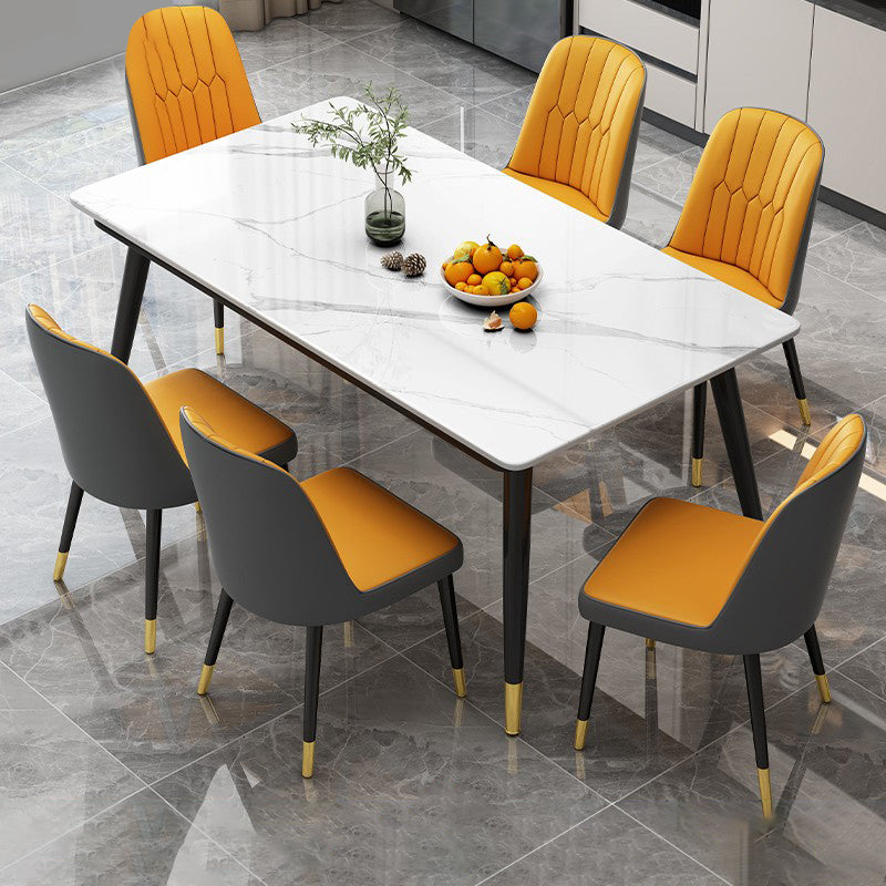 Industrial Style Home Sintered Stone Dining Table Rectangle Table with 4 Legs Carbon Steel Base