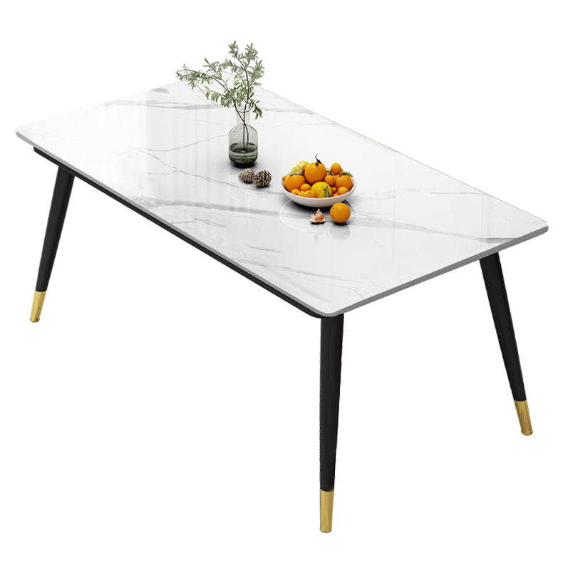 Industrial Style Home Sintered Stone Dining Table Rectangle Table with 4 Legs Carbon Steel Base