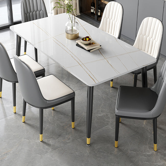 Rectangle Industrial Sintered Stone Dining Table 4 Legs Carbon Steel Base Table for Home