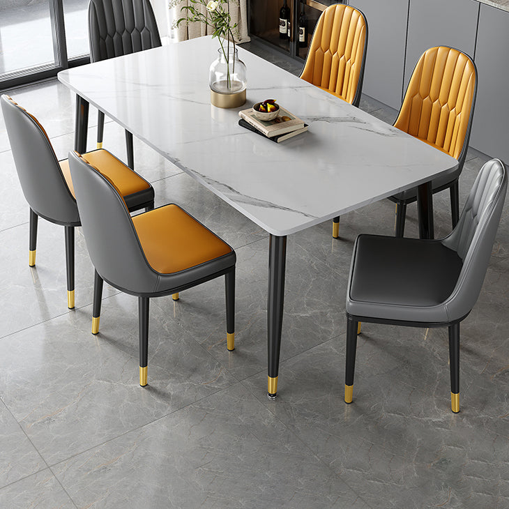 Rectangle Industrial Sintered Stone Dining Table 4 Legs Carbon Steel Base Table for Home