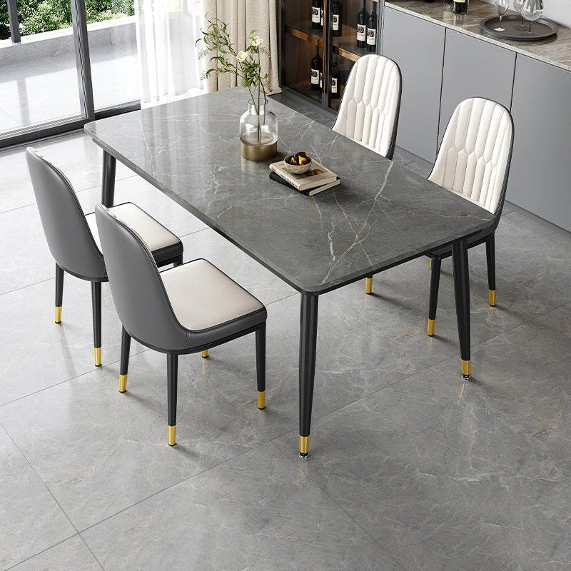 Rectangle Industrial Sintered Stone Dining Table 4 Legs Carbon Steel Base Table for Home