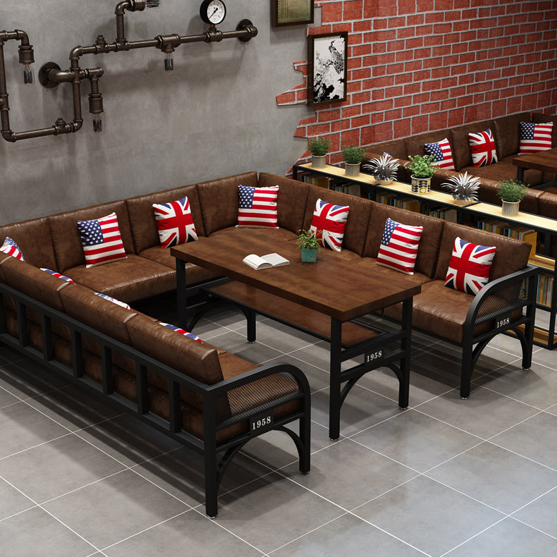 Industrial Solid Wood Dinner Room Kitchen Table Brown Table with Black Frame for Dining Room