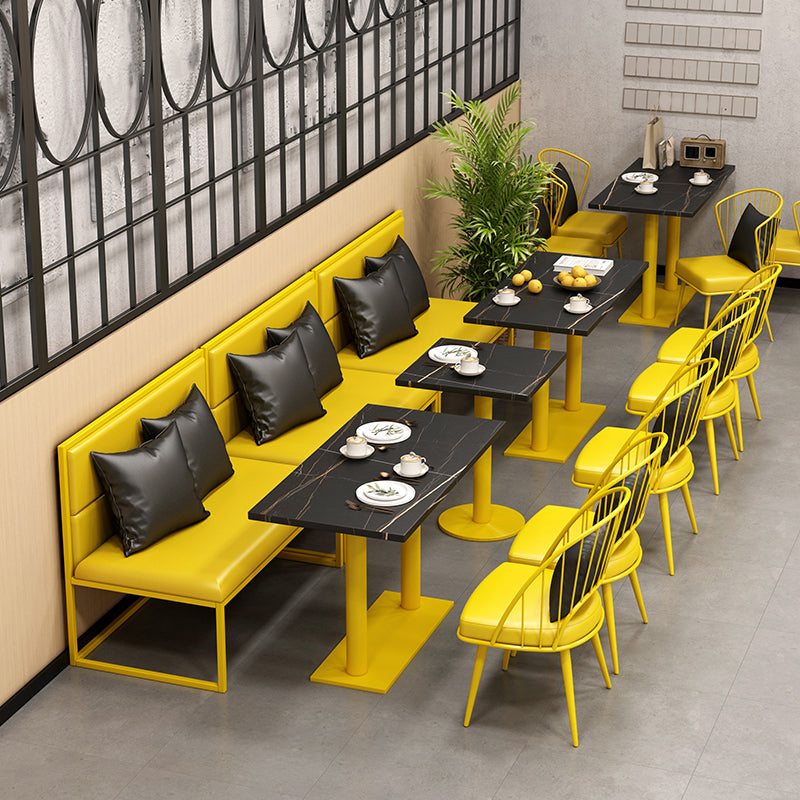 Industrial Style Sintered Stone Dinner Room Kitchen Table Black Top Table with Yellow Frame