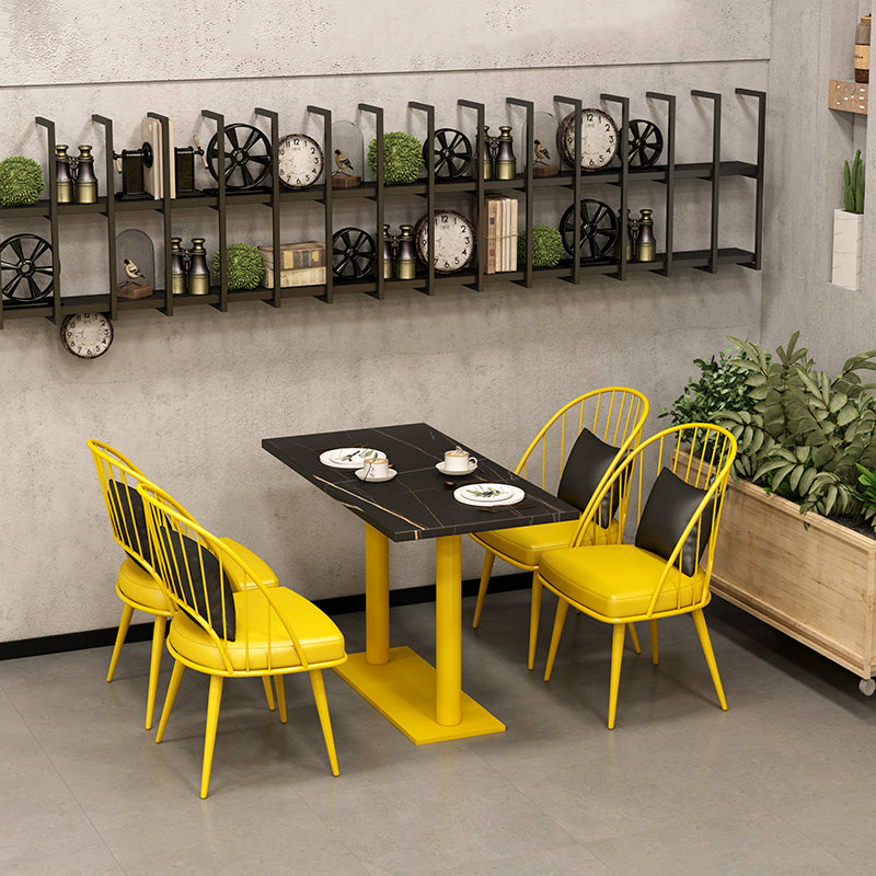 Industrial Style Sintered Stone Dinner Room Kitchen Table Black Top Table with Yellow Frame