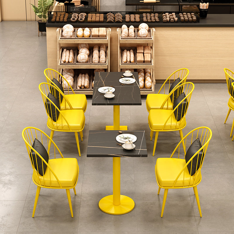 Industrial Style Sintered Stone Dinner Room Kitchen Table Black Top Table with Yellow Frame