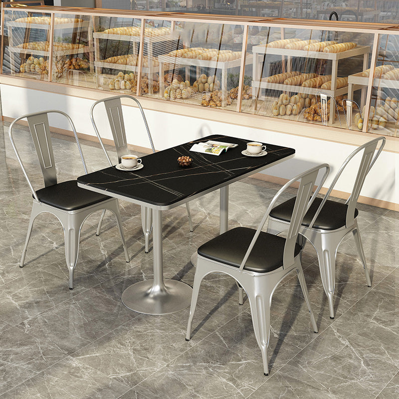 Mesa de comedor de piedra sinterizada de estilo industrial, mesa cuadrada y rectangular con base metálica para el hogar