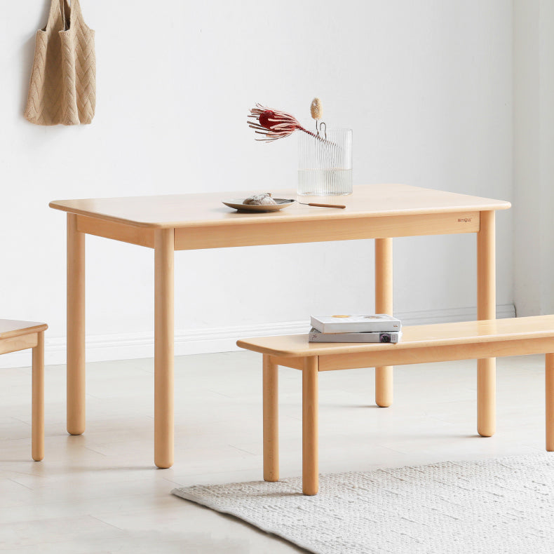 Rectangle Wooden Dining Table Modern Beech Table in Nature with 4 Legs