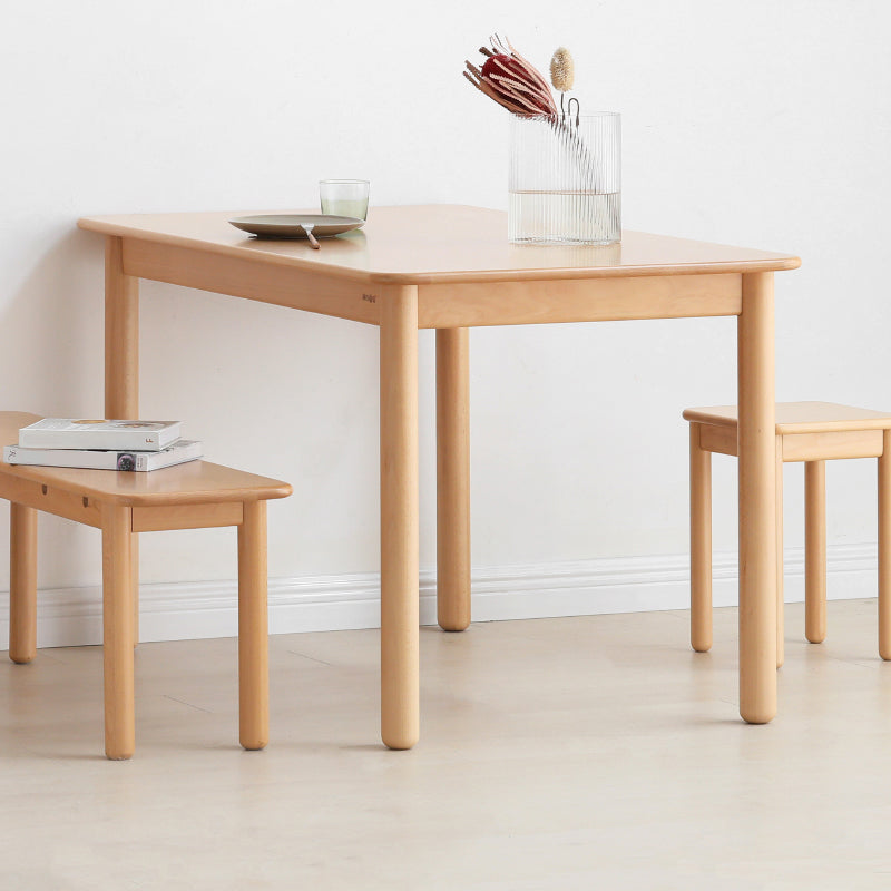 Rectangle Wooden Dining Table Modern Beech Table in Nature with 4 Legs