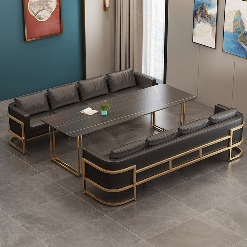 Industrial Sintered Stone Dinner Room Kitchen Table Black Table with Gold Frame for Dining Room