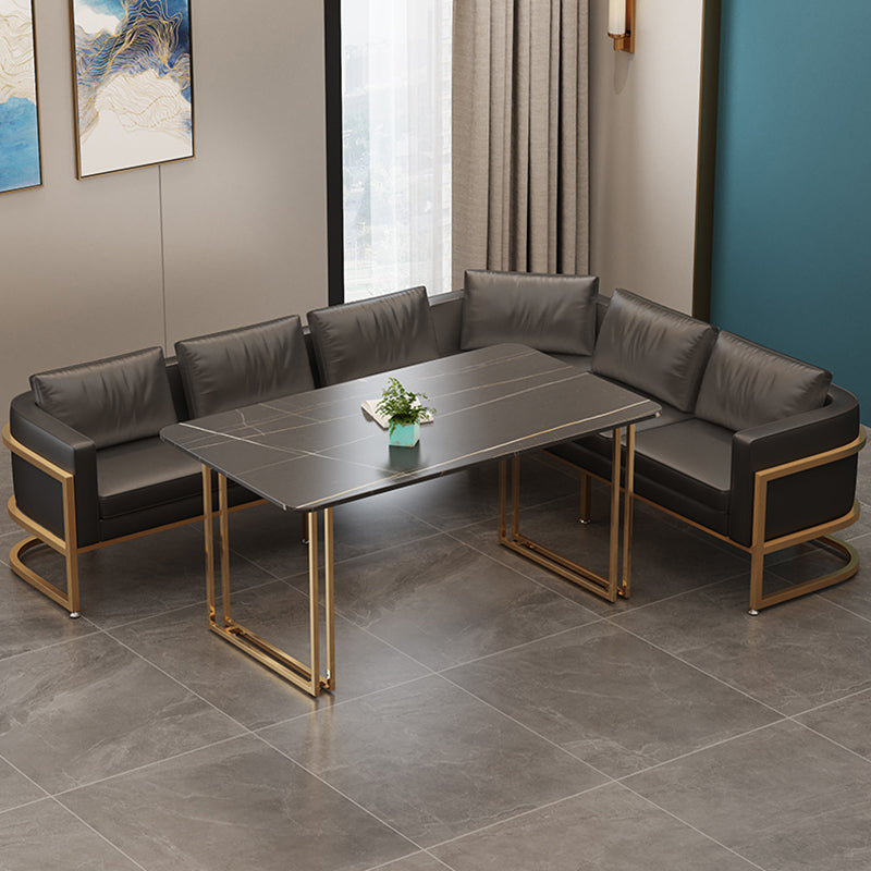 Industrial Sintered Stone Dinner Room Kitchen Table Black Table with Gold Frame for Dining Room