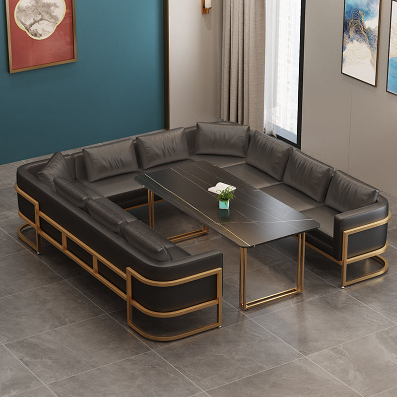 Industrial Sintered Stone Dinner Room Kitchen Table Black Table with Gold Frame for Dining Room