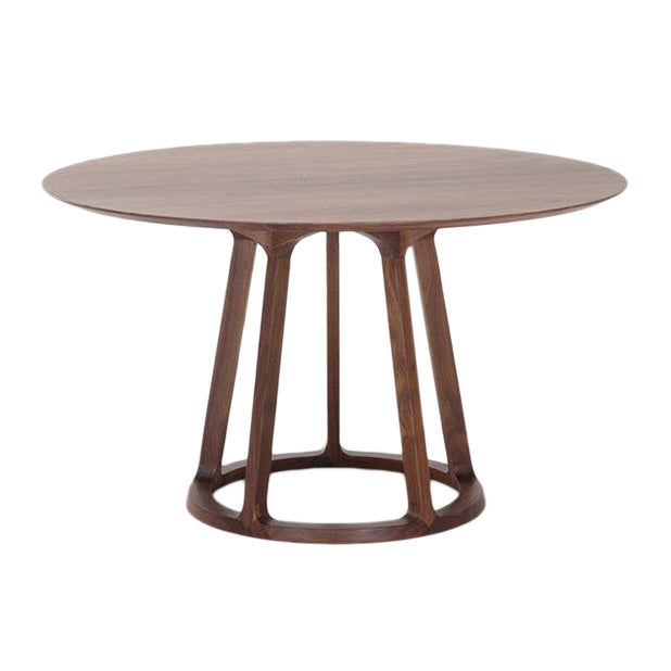 Round Pedestal Casual Dining Table Wood Color Fixed Table with Solid Wood