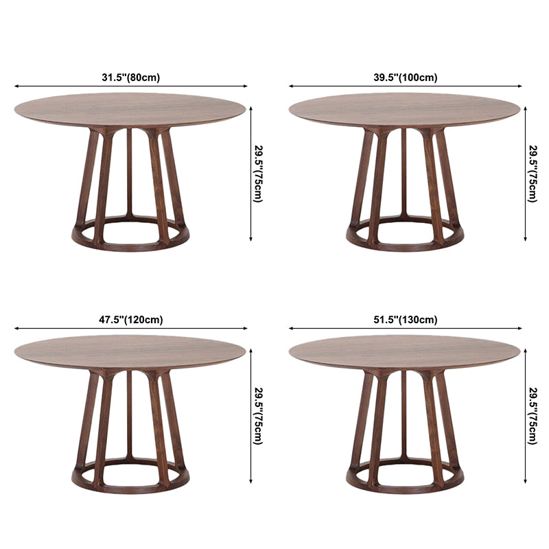 Round Pedestal Casual Dining Table Wood Color Fixed Table with Solid Wood