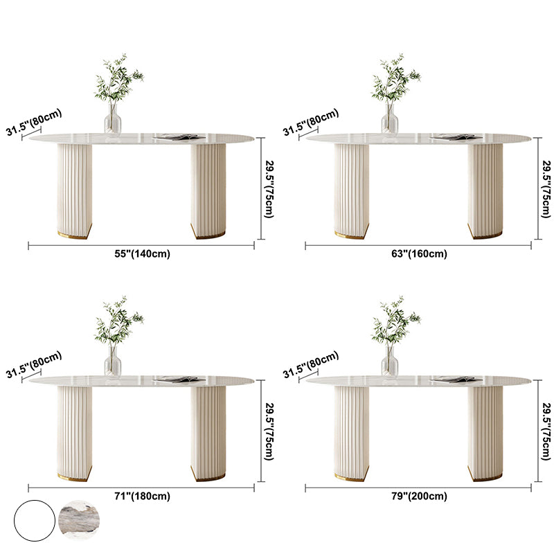 Glam Eettafel van gesinterd steen Ovale keukeneettafel met dubbele voetstukonderstellen