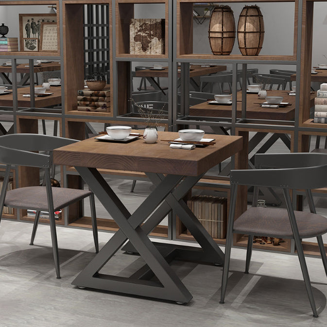 Industrial Square Dining Table Pine Solid Wood Table with Trestle Base