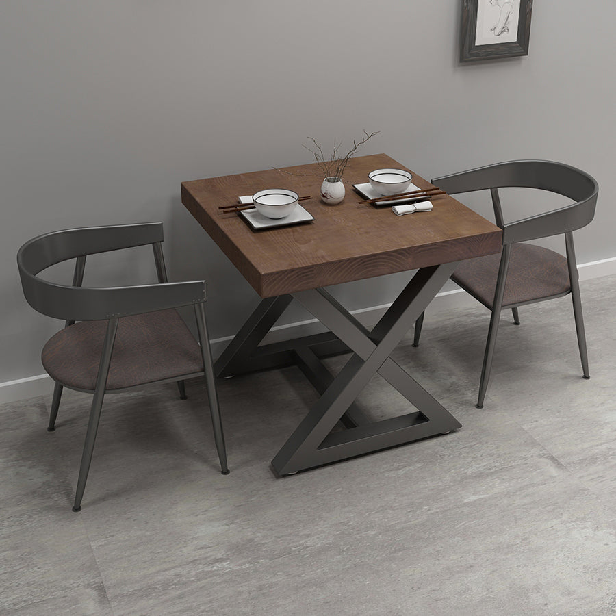 Industrial Square Dining Table Pine Solid Wood Table with Trestle Base