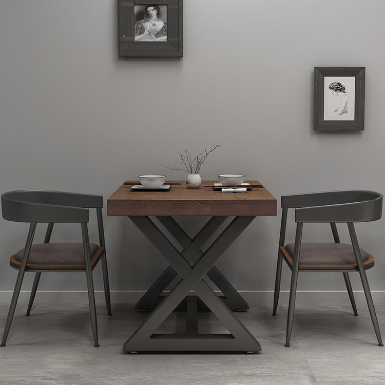 Industrial Square Dining Table Pine Solid Wood Table with Trestle Base