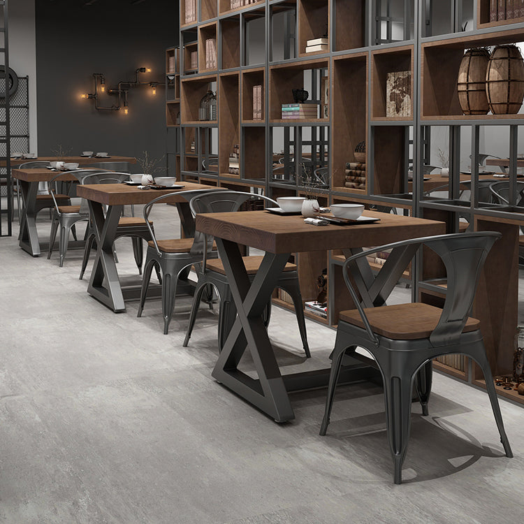Industrial Square Dining Table Pine Solid Wood Table with Trestle Base