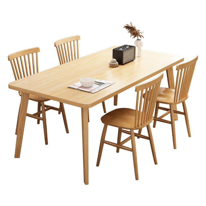 Table à manger en bois massif rectangle Table en bois de caoutchouc moderne dans la nature avec 4 jambes