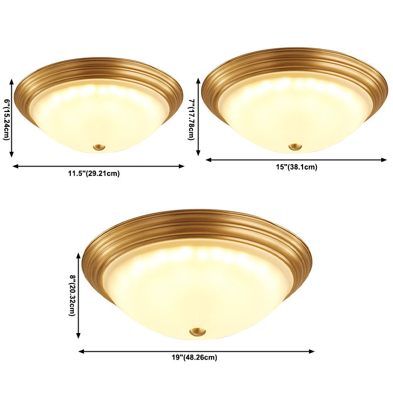 Plafonnier en verre doré de style colonial vintage avec bol en cuivre pour espaces intérieurs