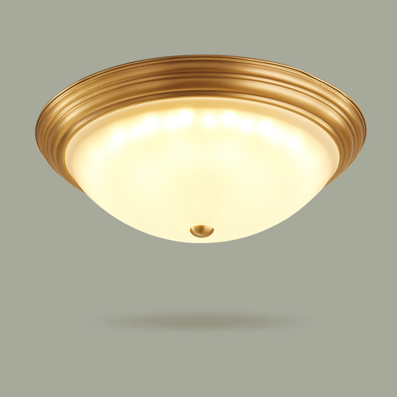 Plafonnier en verre doré de style colonial vintage avec bol en cuivre pour espaces intérieurs