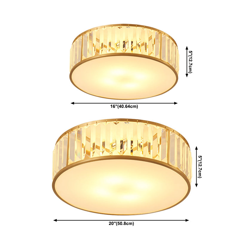 Apparecchio da soffitto in rame dorato in stile coloniale di lusso con montaggio ad incasso circolare in cristallo per camera da letto