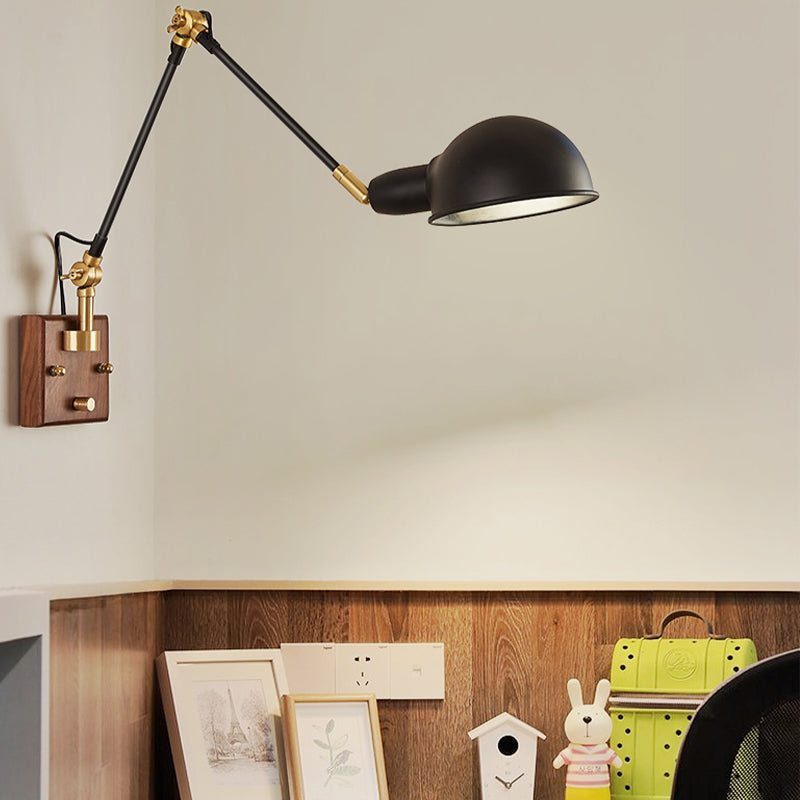 Round Shade Swing Arm Wall Lighting Modern Style Metal 1 Light Sconce Lamp in Black