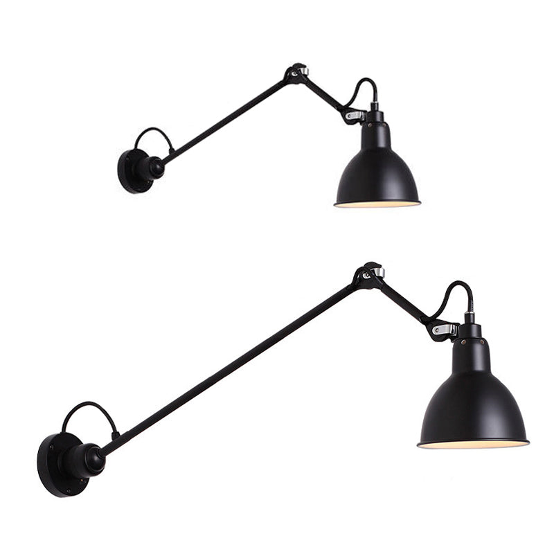 Bowl Shade Swing Arm Wall Lighting Modern Style Metal 1 Light Sconce Lamp in Black